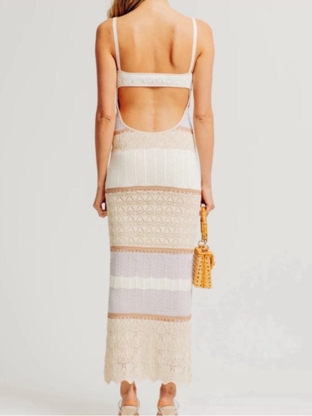Torn by Ronny Kobo Adriana Striped Ribbed Sheath Maxi Dress Size Small Neutral - Picture 2 of 9